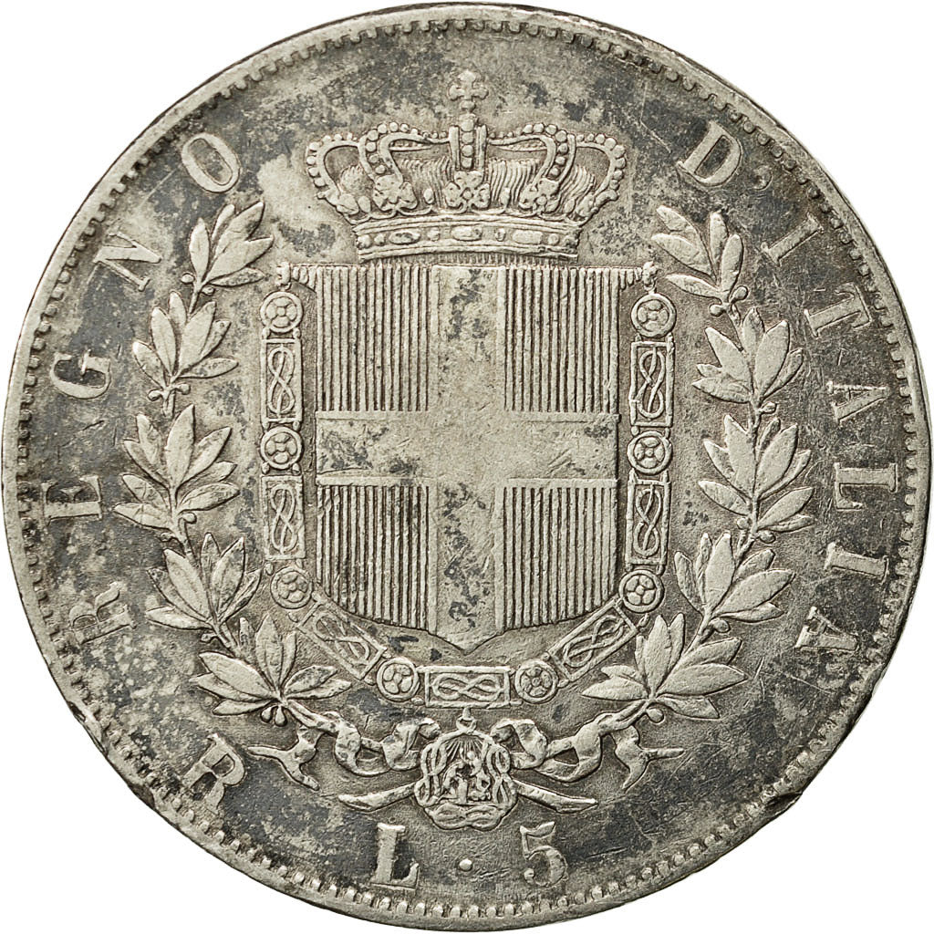 Coin, Italy, Vittorio Emanuele II, 5 Lire, 1876, Rome, EF(40-45), Silver, KM:8.4