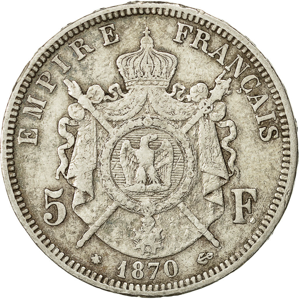 Coin, France, Napoleon III, 5 Francs, 1870, Paris, VF(30-35), KM 799.1, Gad 739