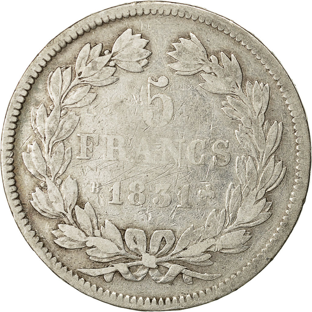 Moneta, Francia, Louis-Philippe, 5 Francs, 1831, Rouen, MB, Argento, KM:745.2