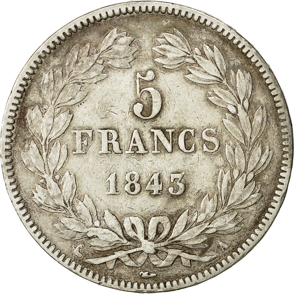Coin, France, Louis-Philippe, 5 Francs, 1843, Paris, VF(20-25), Silver, KM 749.1