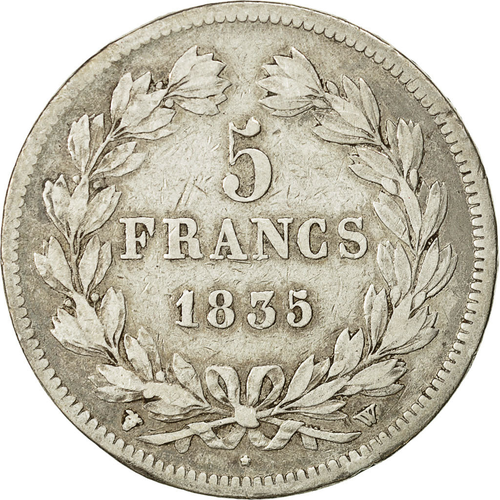 Coin, France, Louis-Philippe, 5 Francs, 1835, Lille, VF(20-25), Silver,KM 749.13