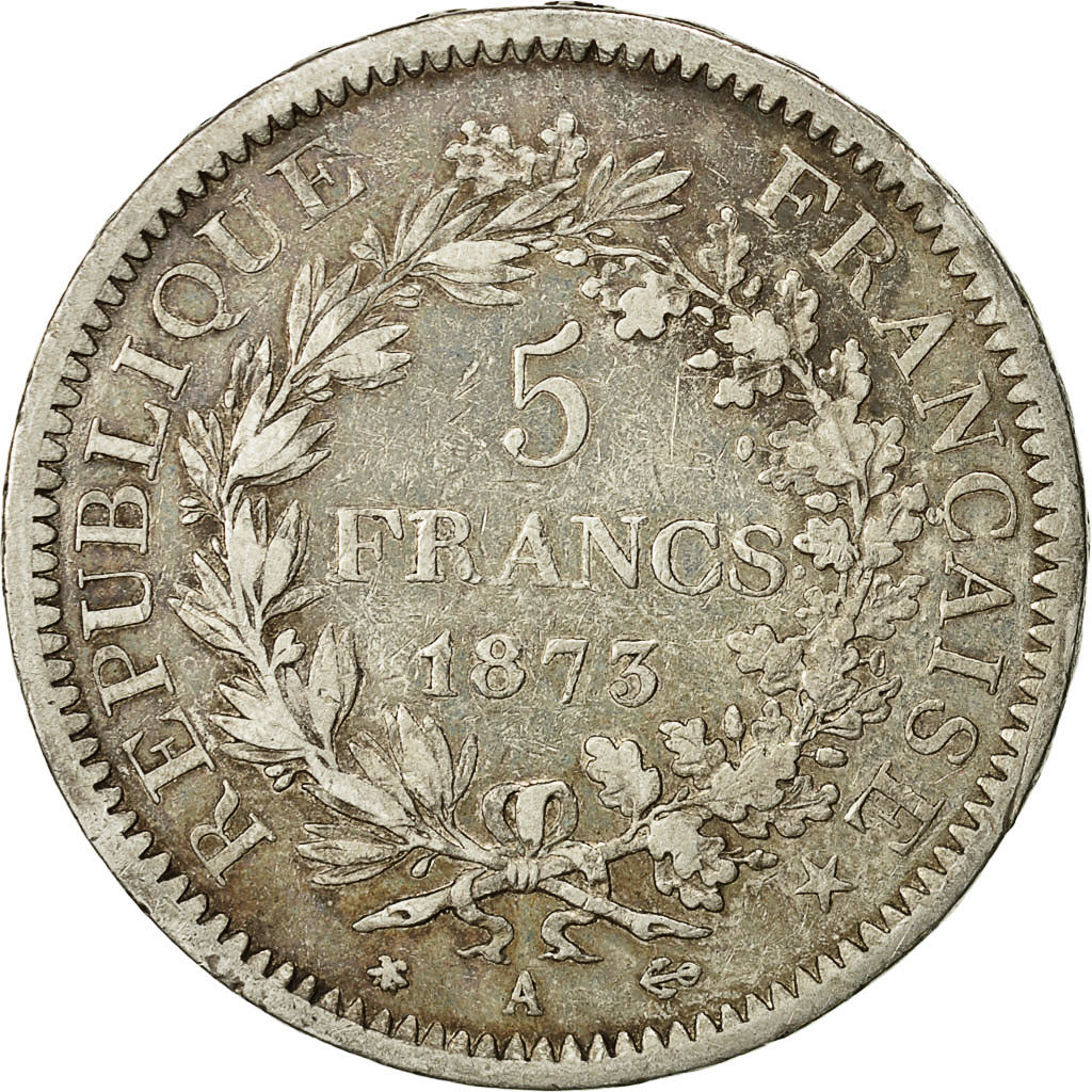 Monnaie, France, Hercule, 5 Francs, 1873, Paris, TB+, Arg,KM 820.1, Gadoury:745a