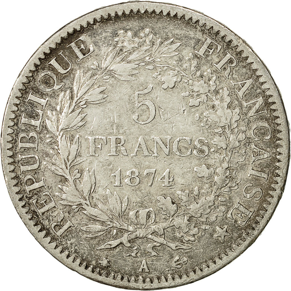 Münze, Frankreich, Hercule, 5 Francs, 1874, Paris, S+, Silber, KM:820.1
