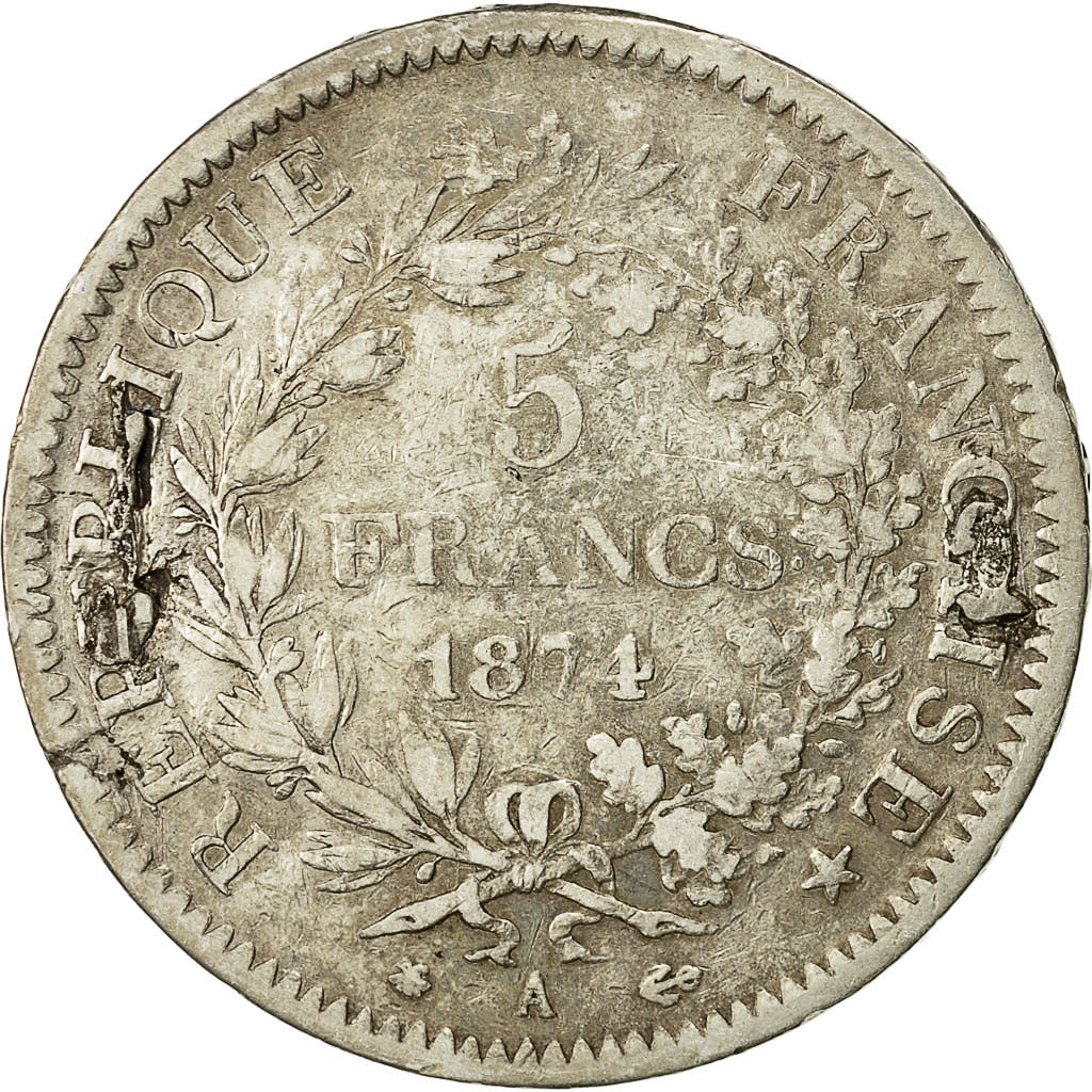 Coin, France, Hercule, 5 Francs, 1874, Paris, VF(30-35), Silver, KM:820.1