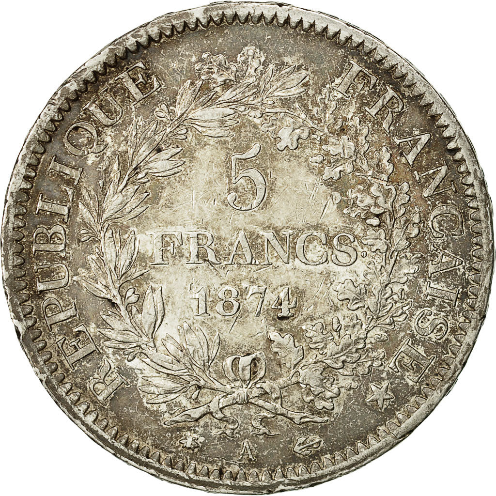 Coin, France, Hercule, 5 Francs, 1874, Paris, EF(40-45), Silver, KM:820.1