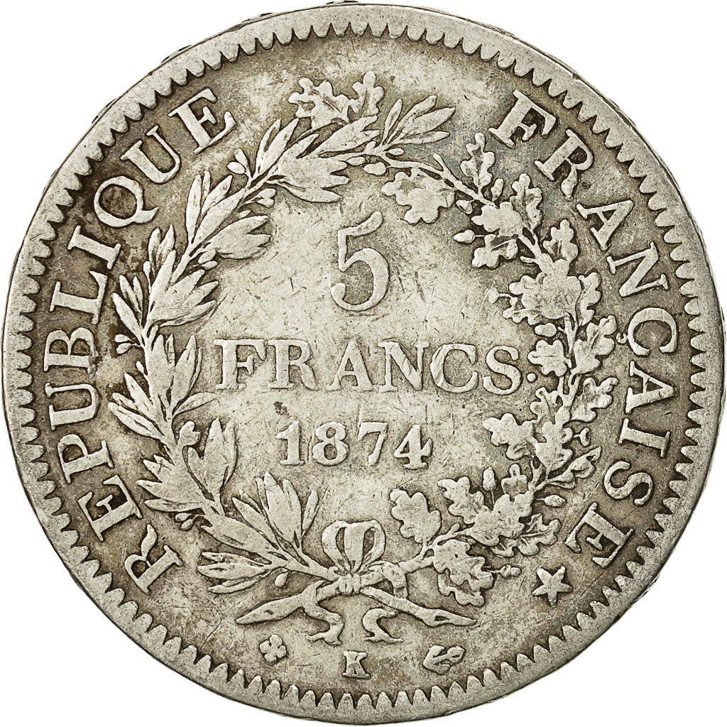 Münze, Frankreich, Hercule, 5 Francs, 1874, Bordeaux, S+, Silber, KM:820.2