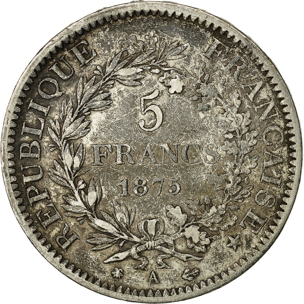 Monnaie, France, Hercule, 5 Francs, 1875, Paris, TTB, Arg,KM 820.1,Gadoury:745a