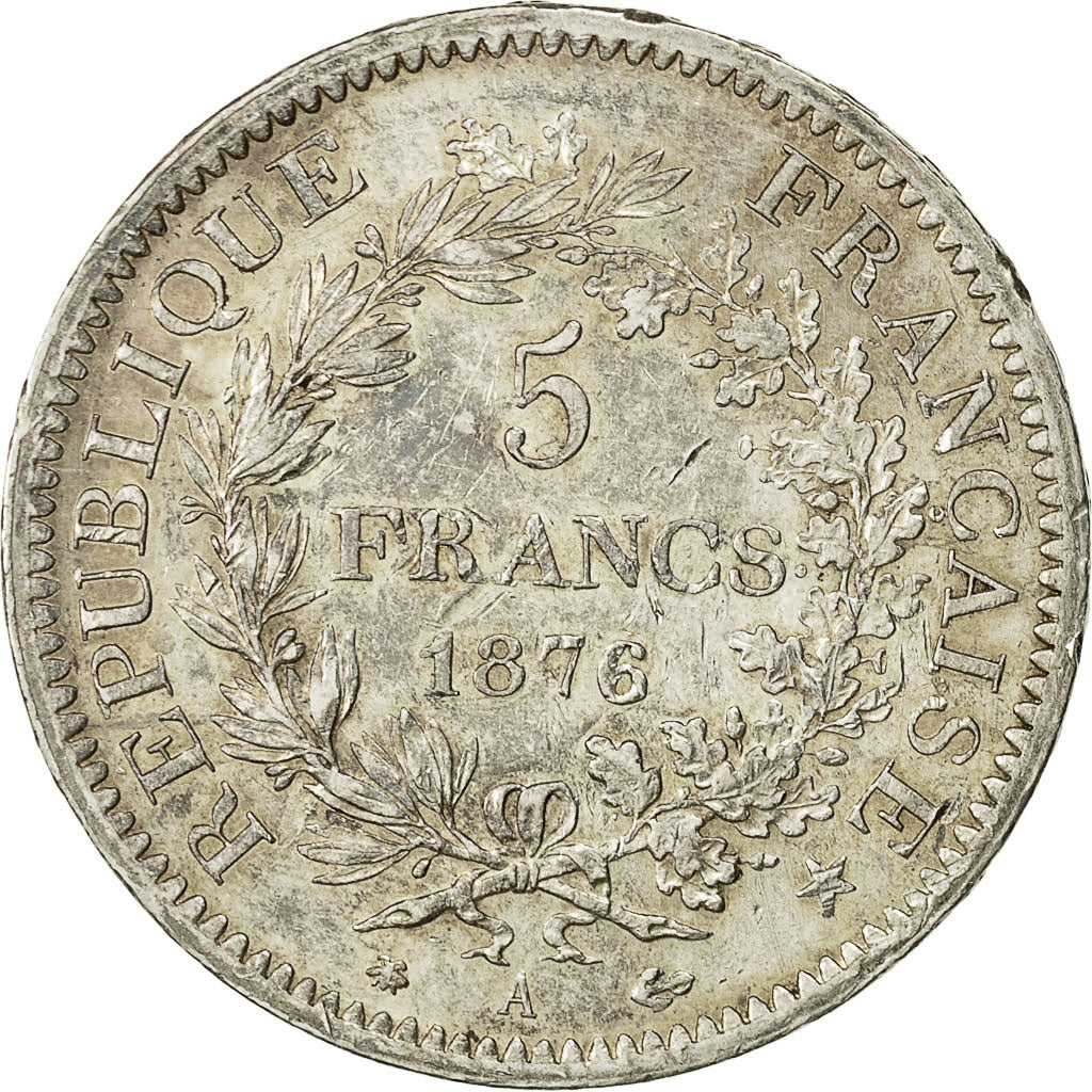 Coin, France, Hercule, 5 Francs, 1876, Paris, AU(50-53), Silver, KM:820.1