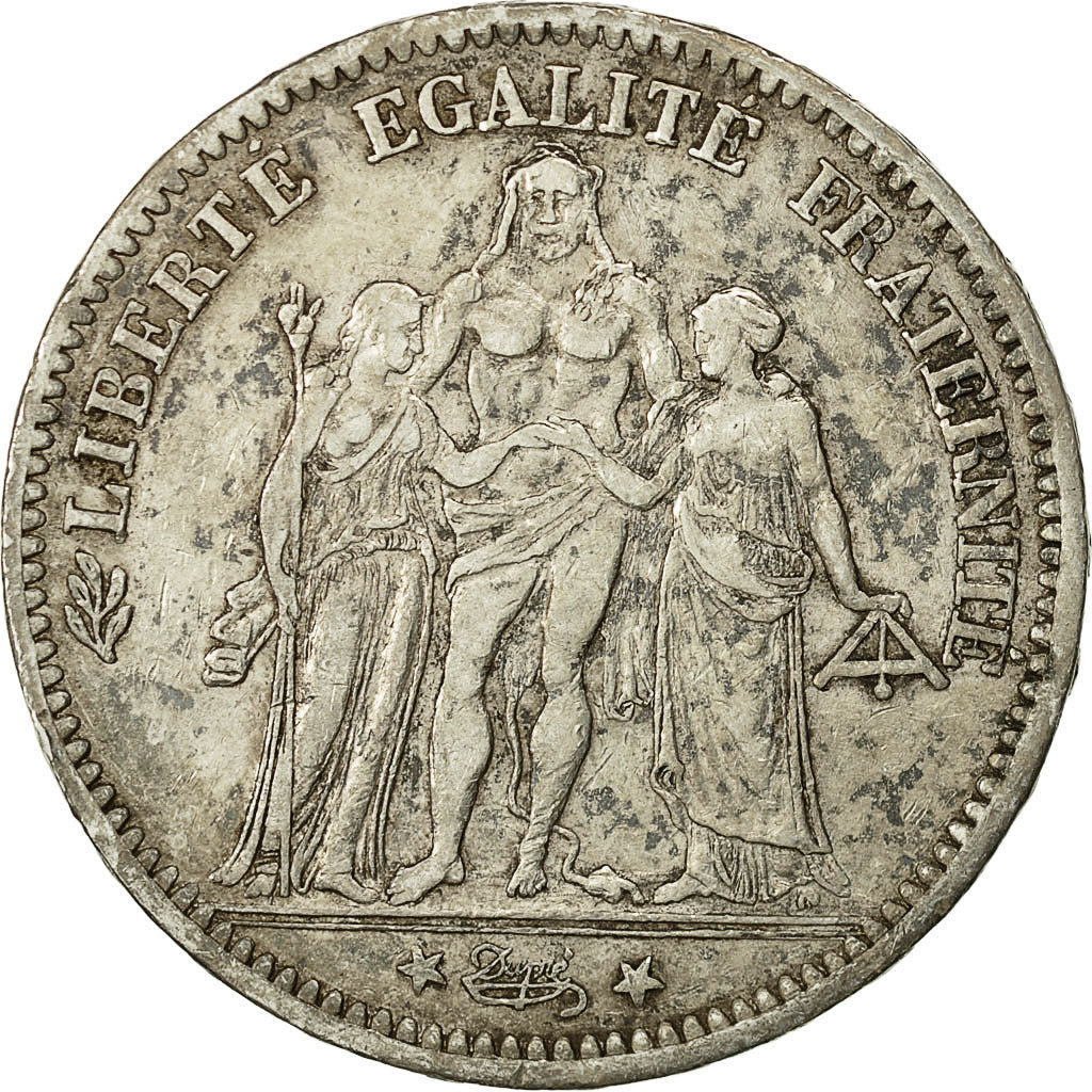Munten, Frankrijk, Hercule, 5 Francs, 1876, Bordeaux, ZF, Zilver, KM:820.2