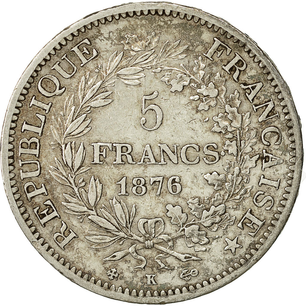 Munten, Frankrijk, Hercule, 5 Francs, 1876, Bordeaux, ZF, Zilver, KM:820.2