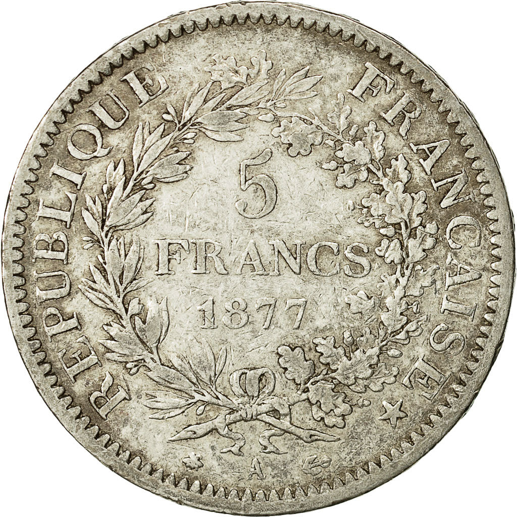 Coin, France, Hercule, 5 Francs, 1877, Paris, VF(30-35), Silver, KM:820.1