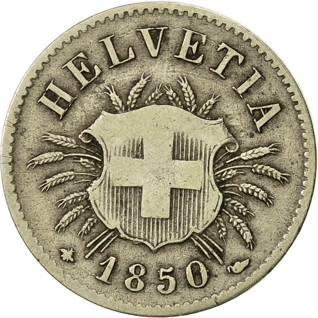 Moneda, Suiza, 5 Rappen, 1850, Strasbourg, MBC, Vellón, KM:5