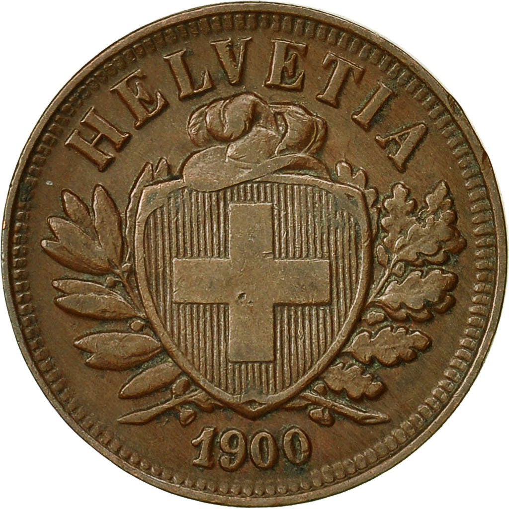 Coin, Switzerland, 2 Rappen, 1900, Bern, EF(40-45), Bronze, KM:4.2