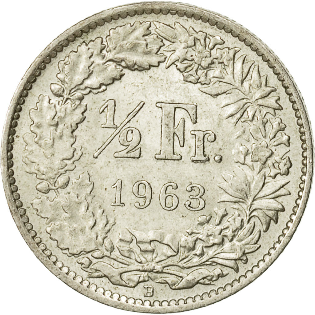 Coin, Switzerland, 1/2 Franc, 1963, Bern, AU(55-58), Silver, KM:23