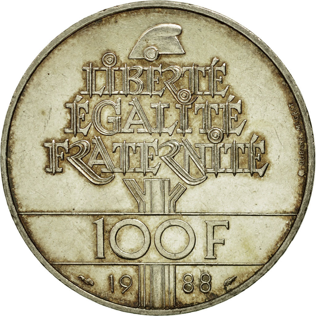 Coin, France, Fraternité, 100 Francs, 1988, AU(55-58), Silver, KM:966