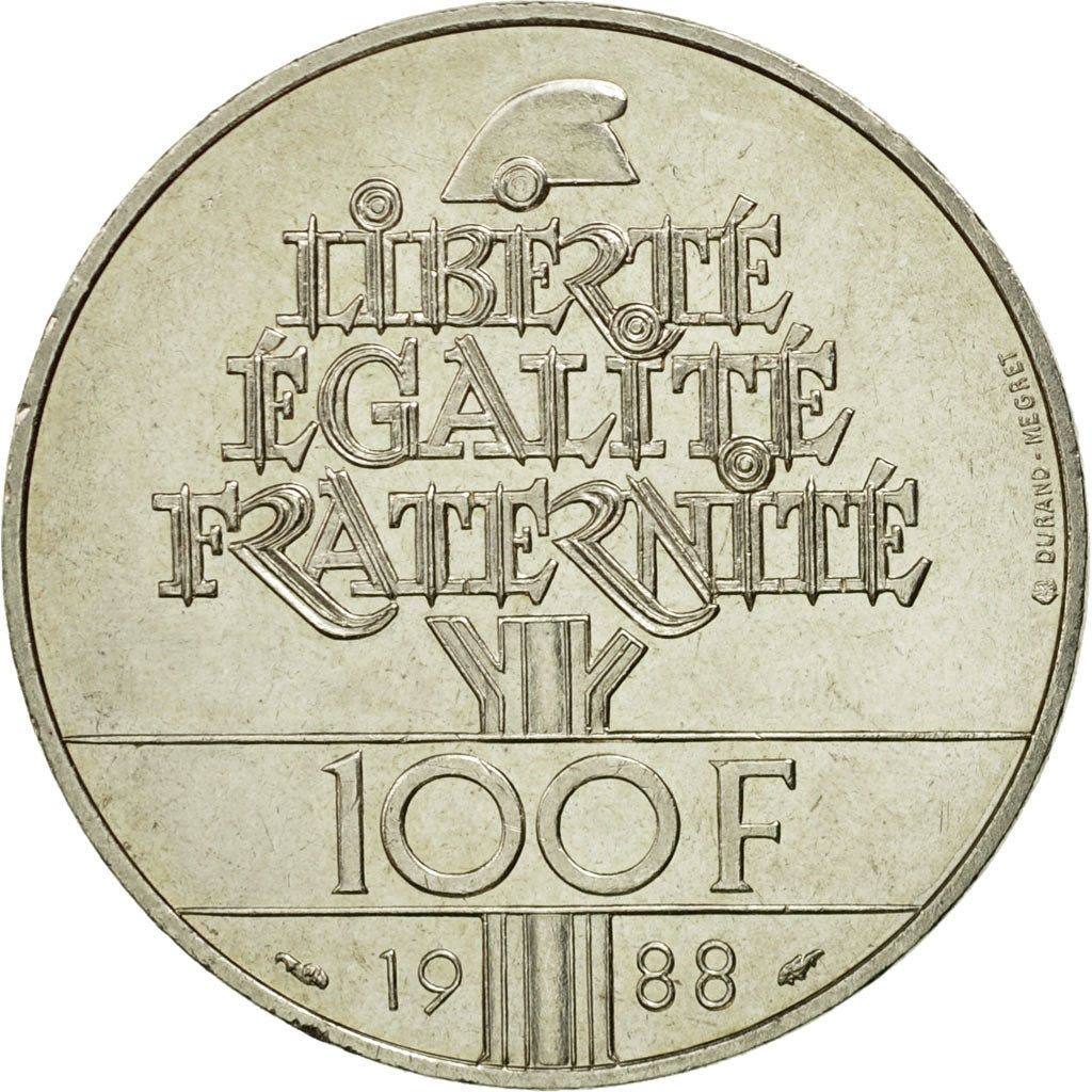 Coin, France, Fraternité, 100 Francs, 1988, AU(55-58), Silver, KM:966