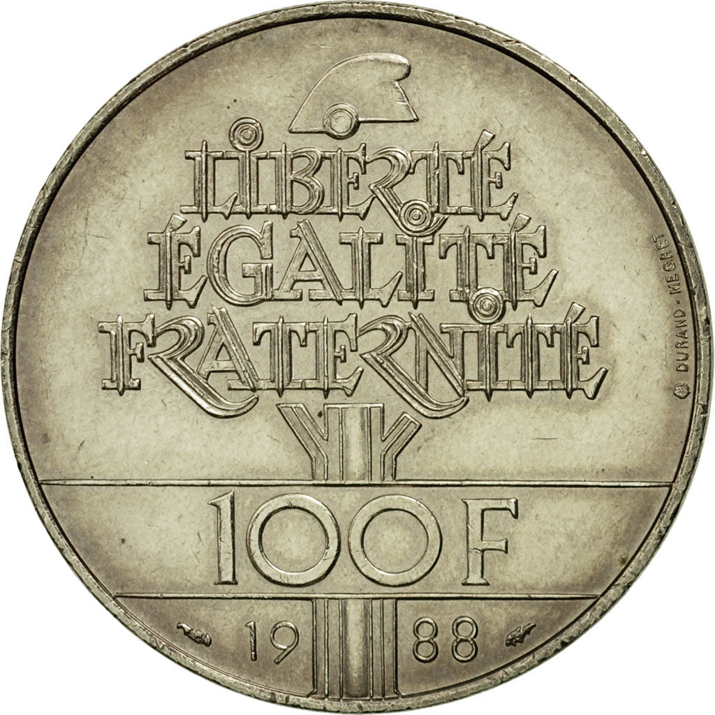 Monnaie, France, Fraternité, 100 Francs, 1988, SUP, Argent, Gadoury:903, KM:966