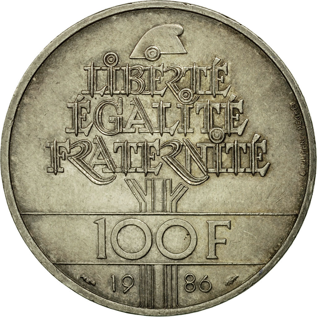 Coin, France, Statue de la Liberté, 100 Francs, 1986, AU(55-58), Silver,KM 960
