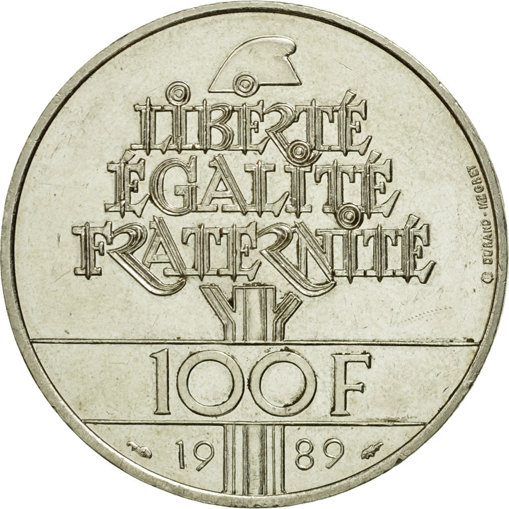 Moneta, Francia, Droits de l'Homme, 100 Francs, 1989, BB+, Argento, KM:970