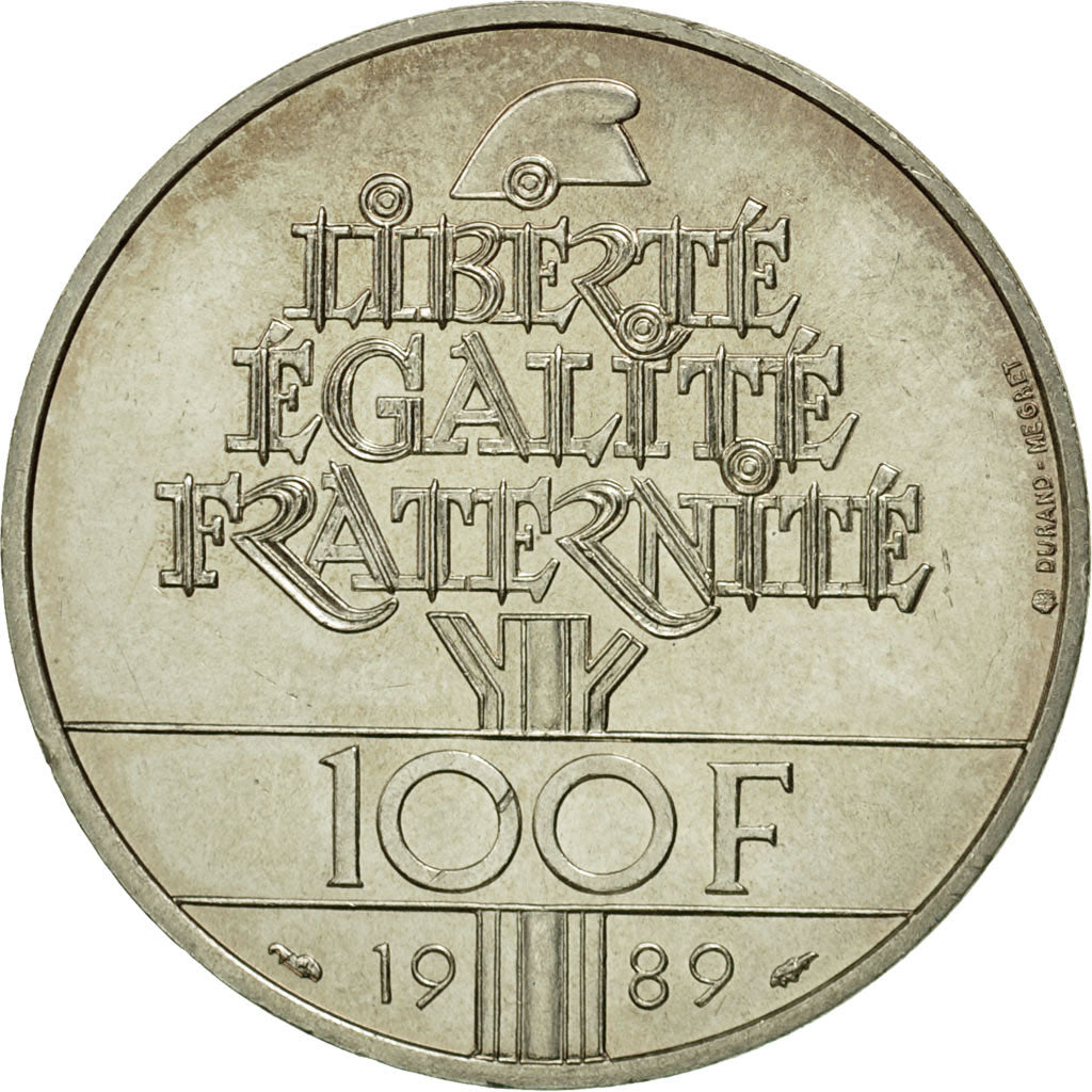Coin, France, Droits de l'Homme, 100 Francs, 1989, AU(50-53), Silver, KM:970