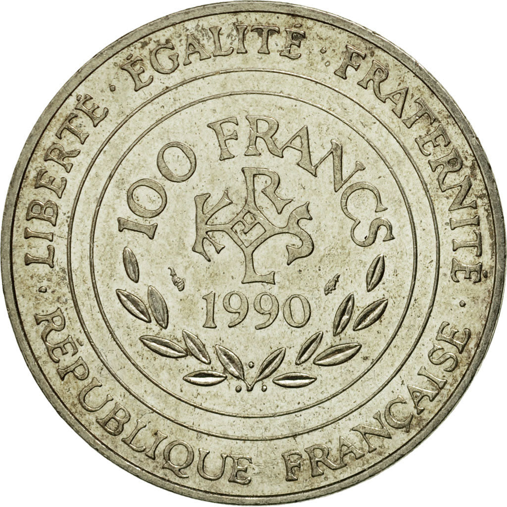 Monnaie, France, Charlemagne, 100 Francs, 1990, SUP, Argent, Gadoury:905, KM:982