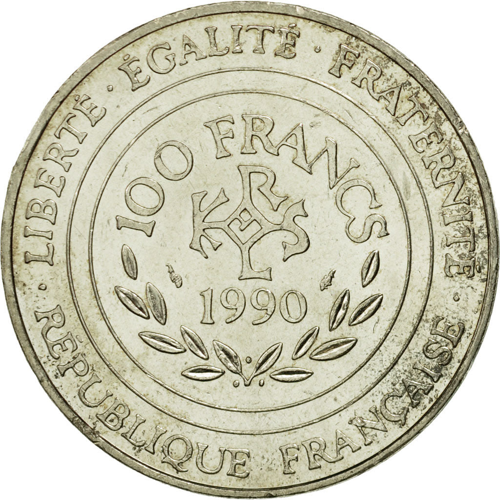 Coin, France, Charlemagne, 100 Francs, 1990, AU(50-53), Silver, KM:982