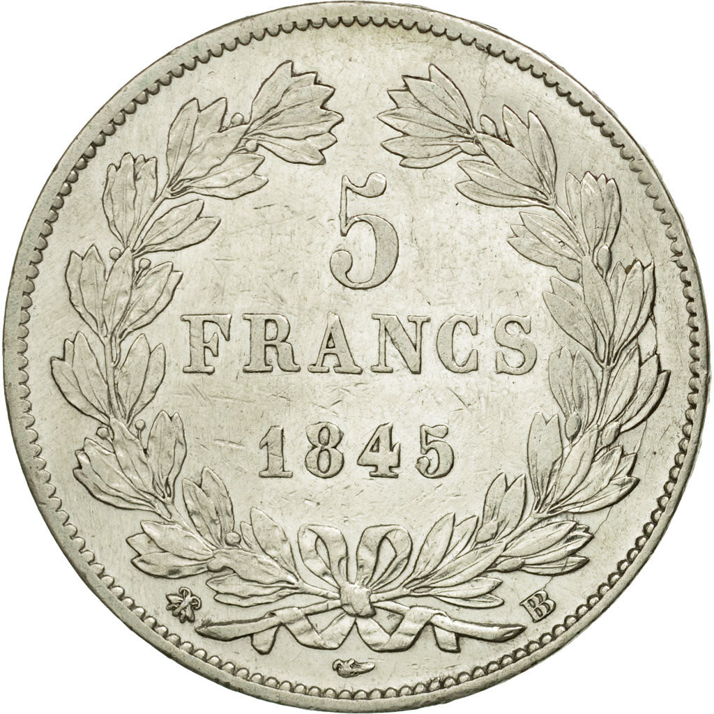 Coin, France, Louis-Philippe, 5 Francs,1845,StrasbourgAU(50-53),Silver,KM 749.3