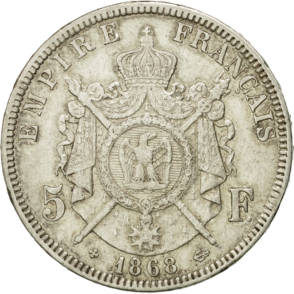 Moneta, Francia, Napoléon III, 5 Francs, 1868, Strasbourg, BB, Argento, KM 799.2