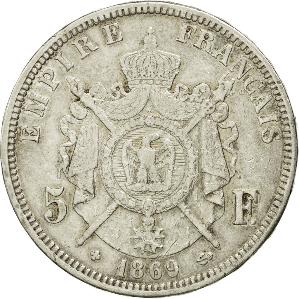 coin, France, Napoléon III, 5 Francs, 1869,Strasbourg,EF(40-45),Silver,KM 799.2