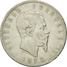 Coin, Italy, Vittorio Emanuele II, 5 Lire, 1875, Milan, VF(30-35), Silver,KM 8.3