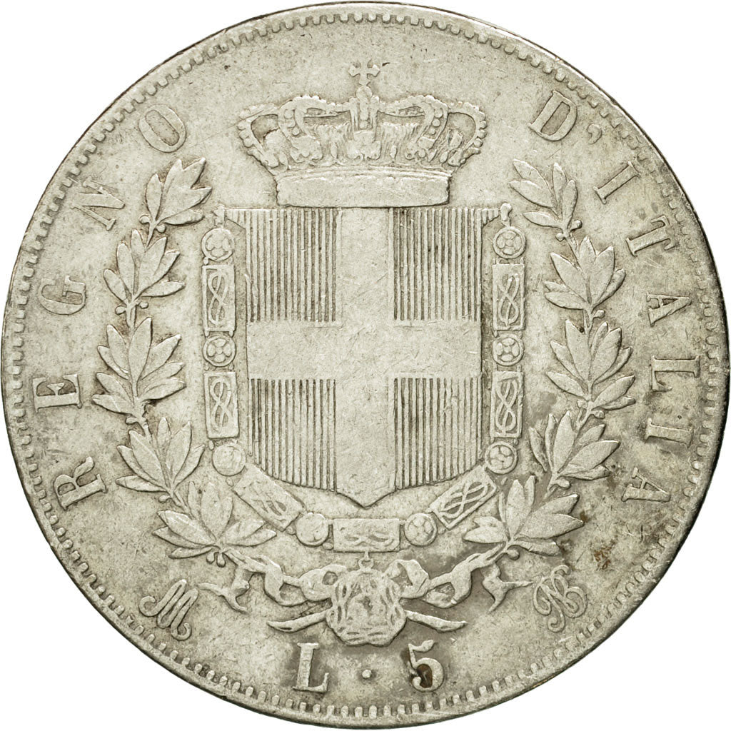 Coin, Italy, Vittorio Emanuele II, 5 Lire, 1875, Milan, VF(30-35), Silver,KM 8.3