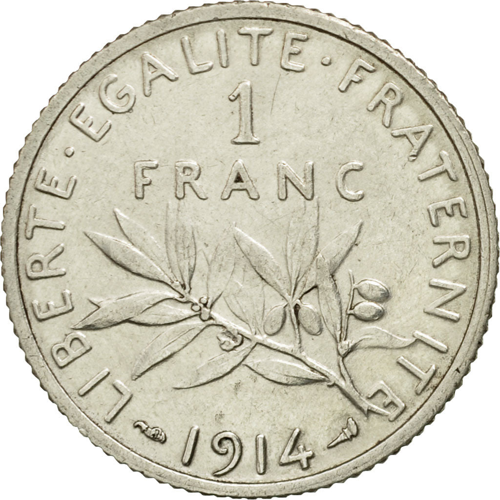 Coin, France, Semeuse, Franc, 1914, Paris, AU(55-58), Silver, KM:844.1