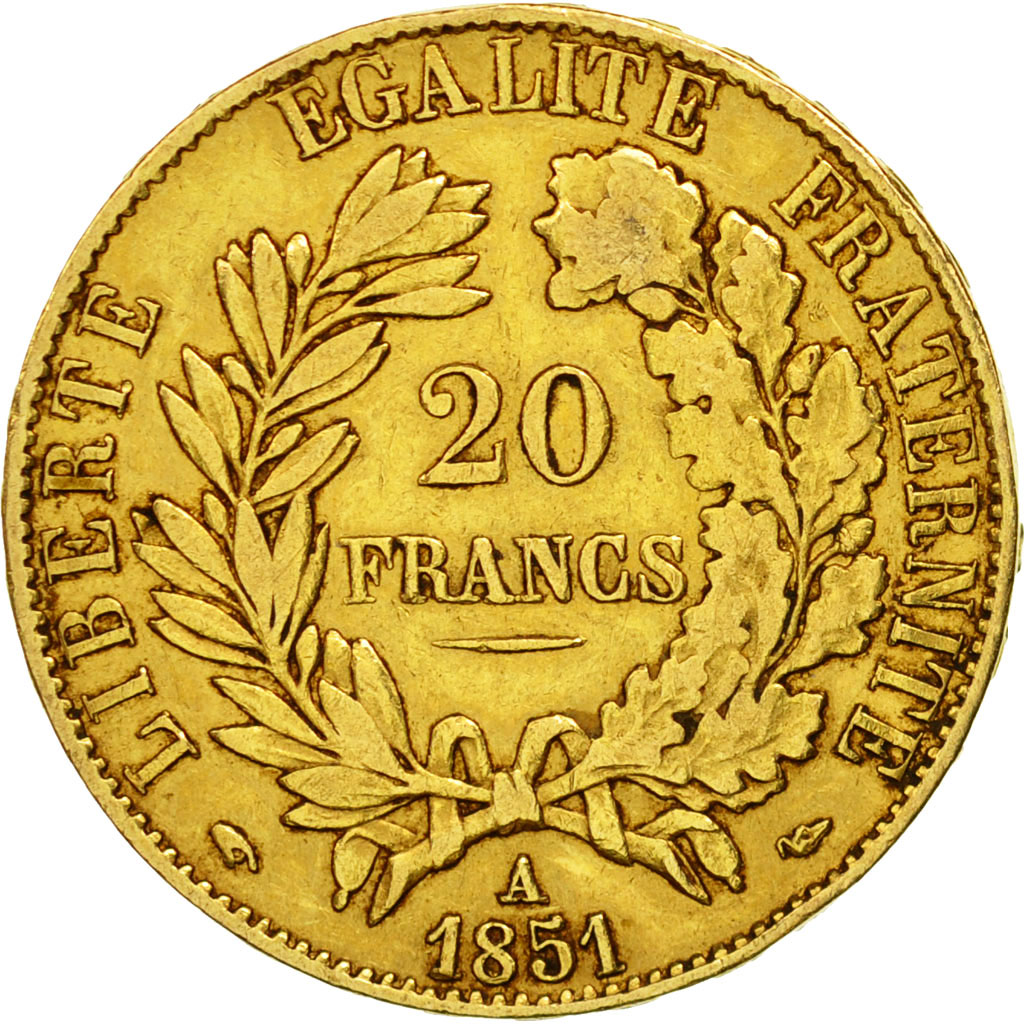 Munten, Frankrijk, Cérès, 20 Francs, 1851, Paris, ZF+, Goud, KM:762