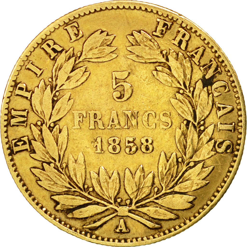 Münze, Frankreich, Napoleon III, 5 Francs, 1858, Paris, S, Gold, KM 787.1