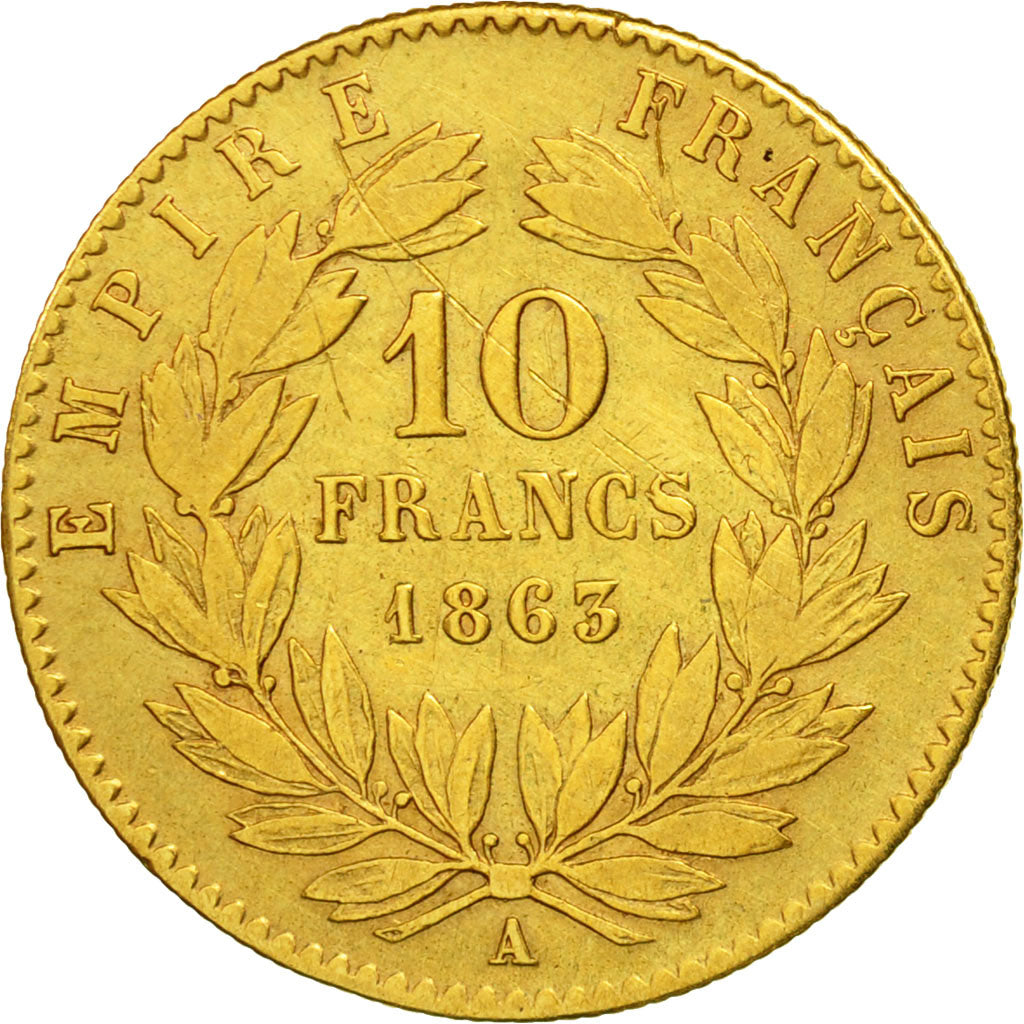Monnaie, France, Napoleon III,10 Francs, 1863, Paris, TB+, Or, KM 800.1,Gad 1015