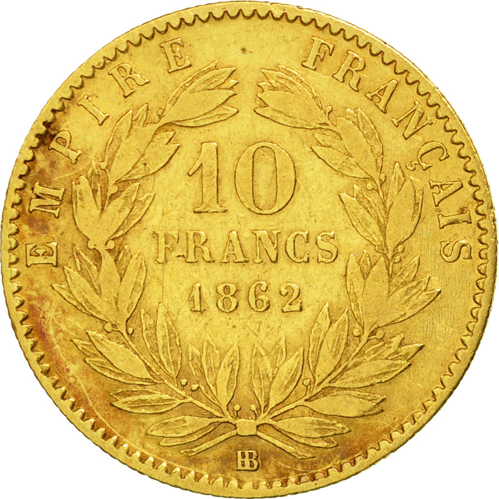 Coin, France, Napoleon III, 10 Francs, 1862, Strasbourg,Gold,VF (30-35),KM 800.2