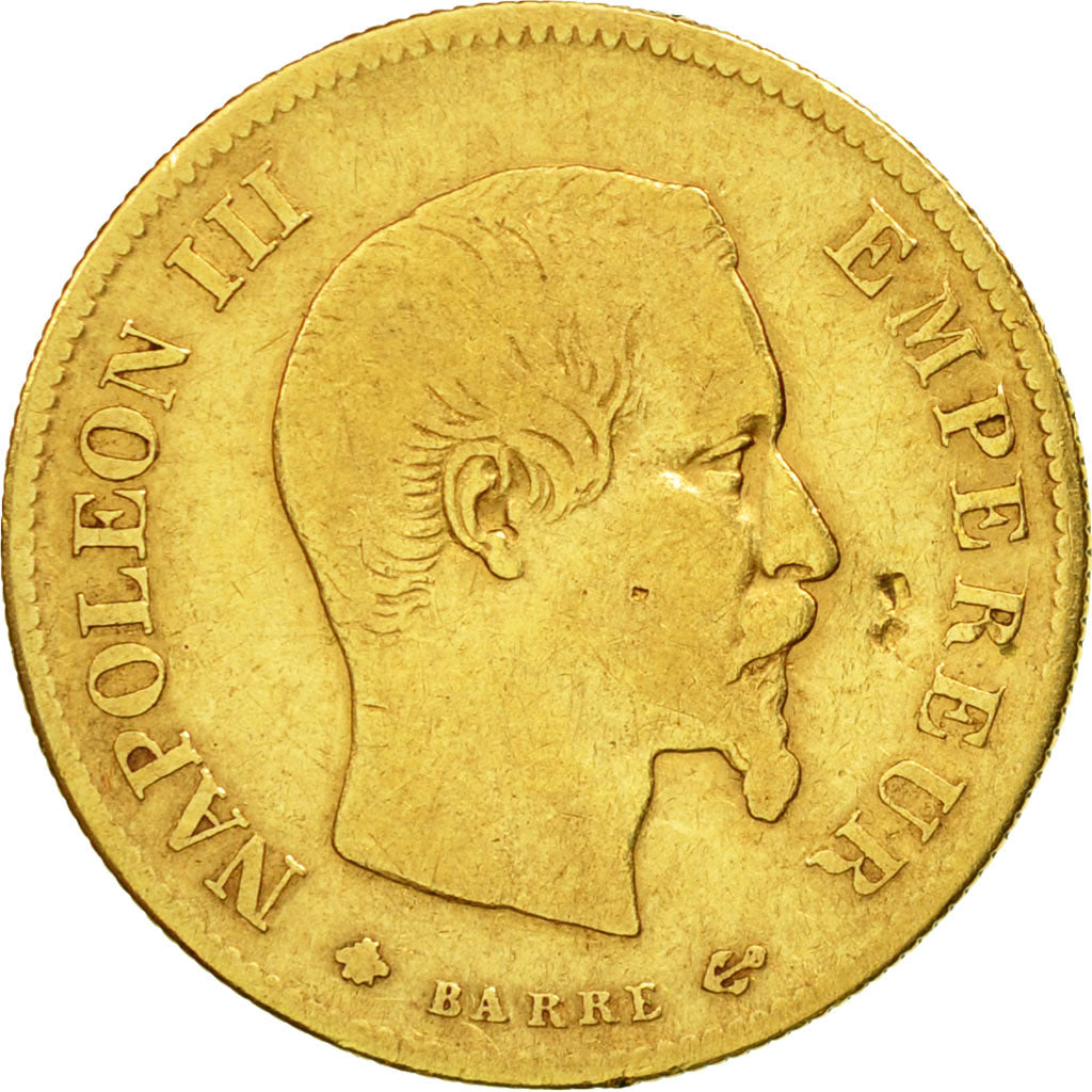 Coin, France, Napoleon III,10 Francs, 1860, Strasbourg,Gold,VF(20-25),KM 784.4