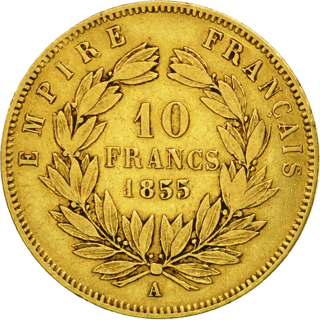 Moneta, Francia, Napoleon III, 10 Francs, 1855, Paris, MB+, Oro, KM 784.3
