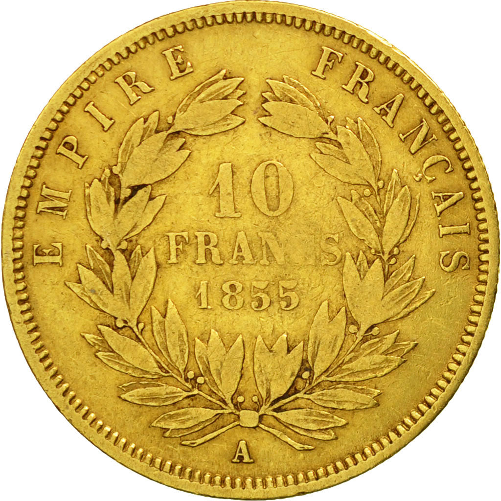 Coin, France, Napoleon III, 10 Francs, 1855, Paris, Gold, VF(20-25), KM 784.3