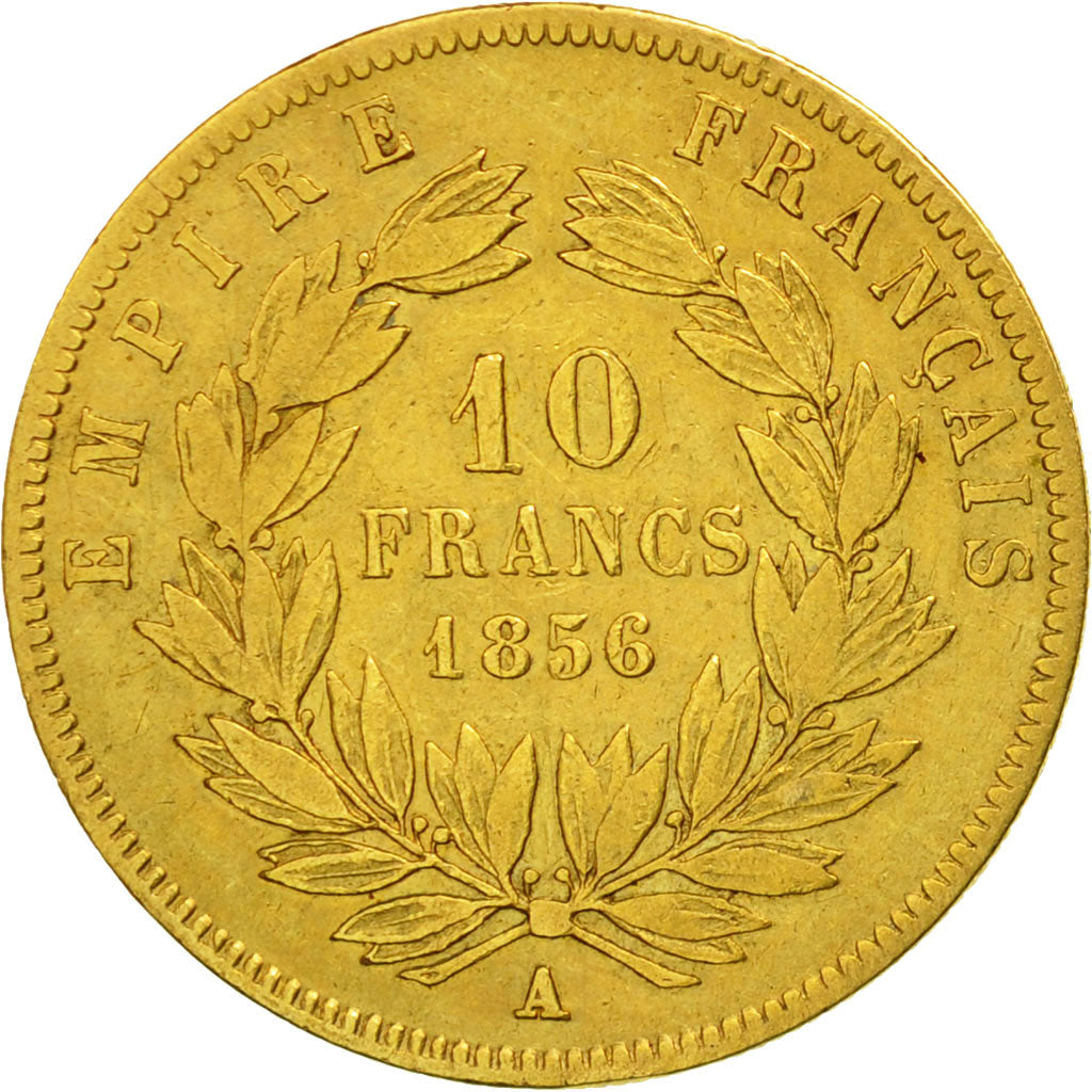 Coin, France, Napoleon III, 10 Francs, 1856, Paris,Gold, VF(20-25), KM 784.3