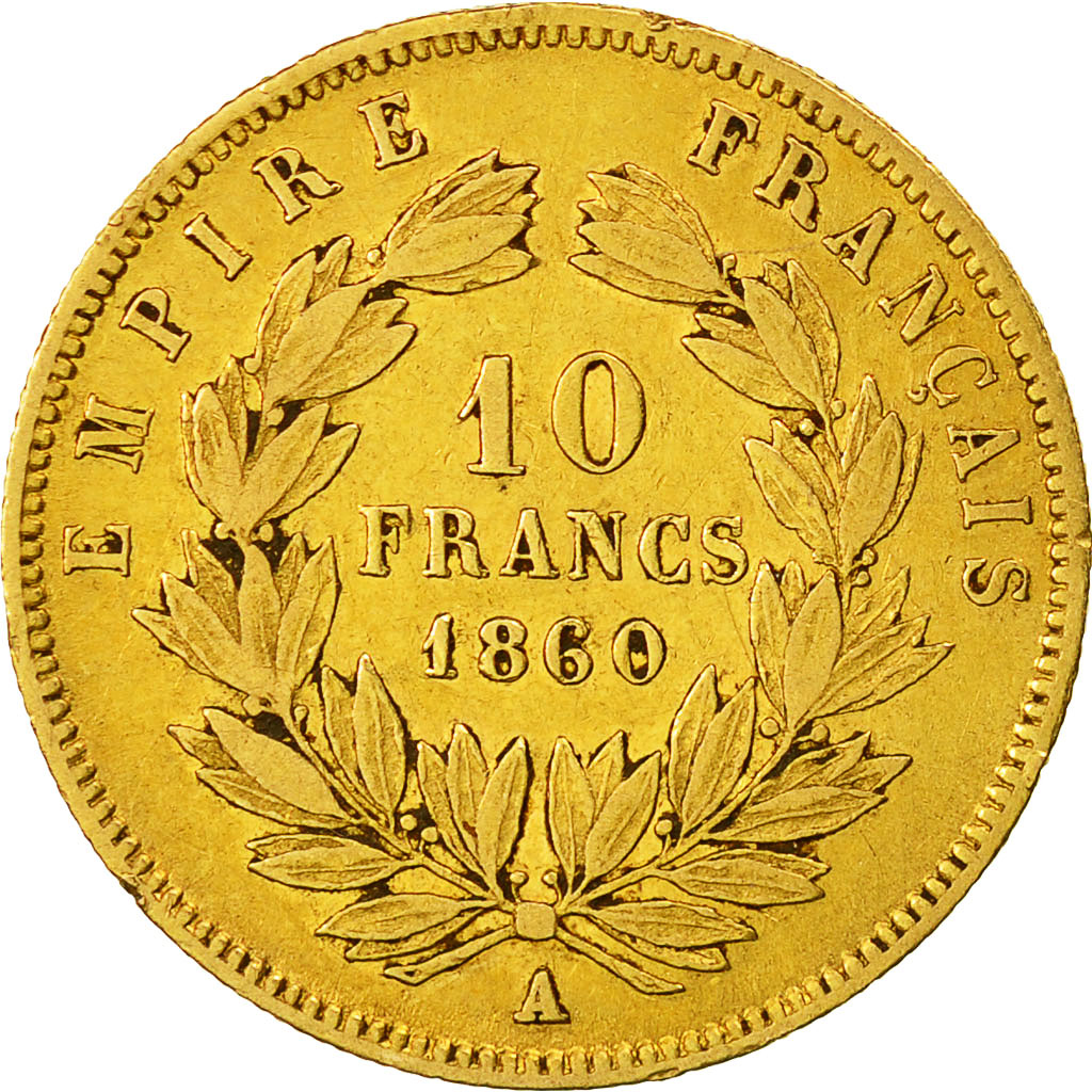 Coin, France, Napoleon III, 10 Francs, 1860, Paris, VF(20-25), Gold, KM 784.3