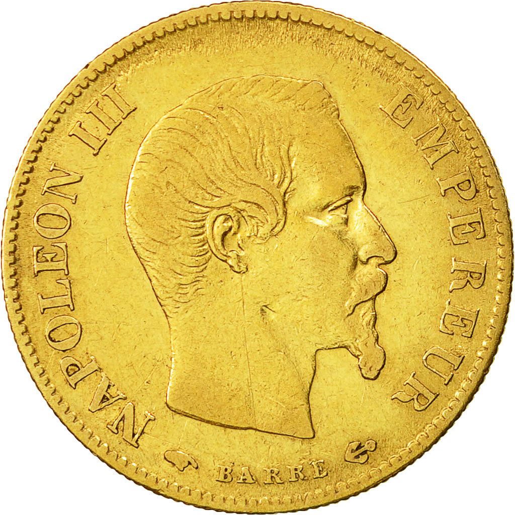 Moneda, Francia, Napoleon III, 10 Francs, 1860, Paris, BC+, Oro, KM 784.3