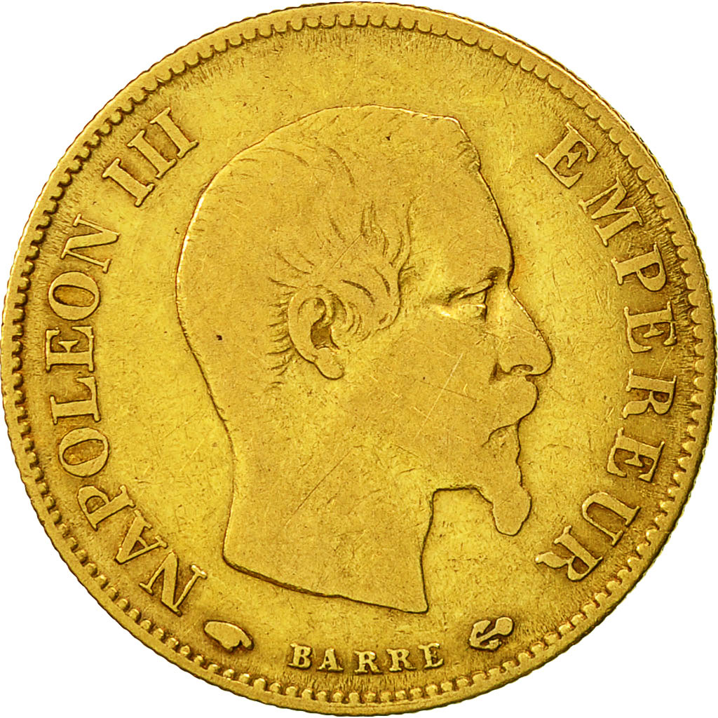 Moneda, Francia, Napoleon III, Napoléon III, 10 Francs, 1860, Paris, BC+, Oro