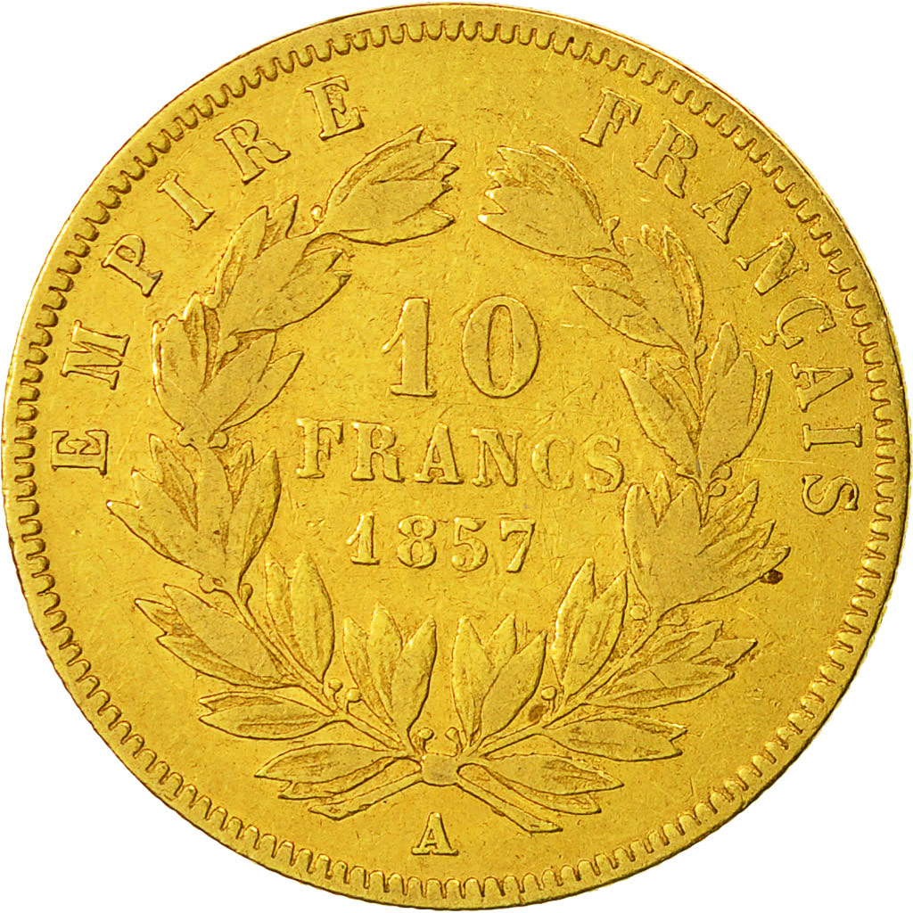 Moneta, Francia, Napoleon III, 10 Francs, 1857, Paris, MB, Oro, KM 784.3