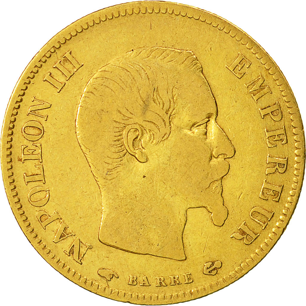 Coin, France, Napoleon III, 10 Francs, 1858, Paris,Gold, VF(20-25),KM 784.3