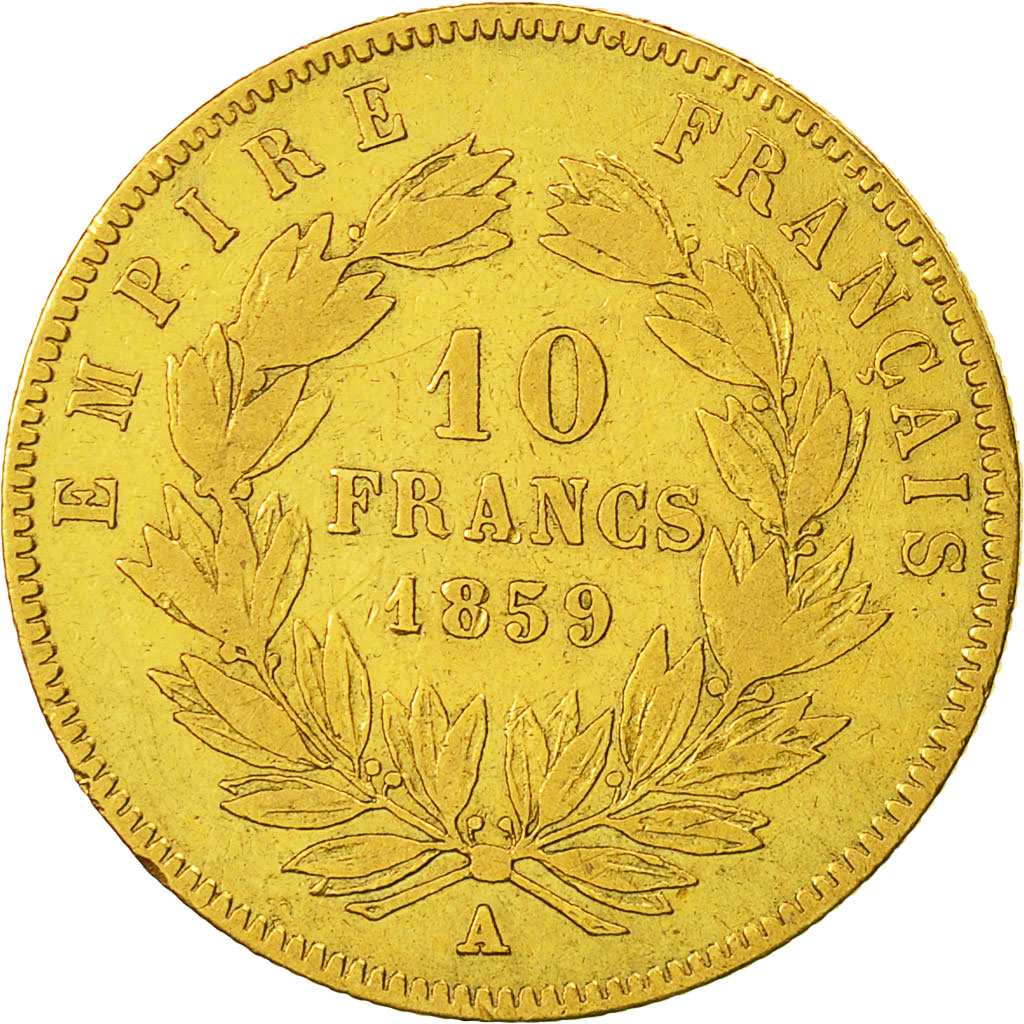 Munten, Frankrijk, Napoleon III,10 Francs, 1859, Paris,Goud, FR,KM 784.3