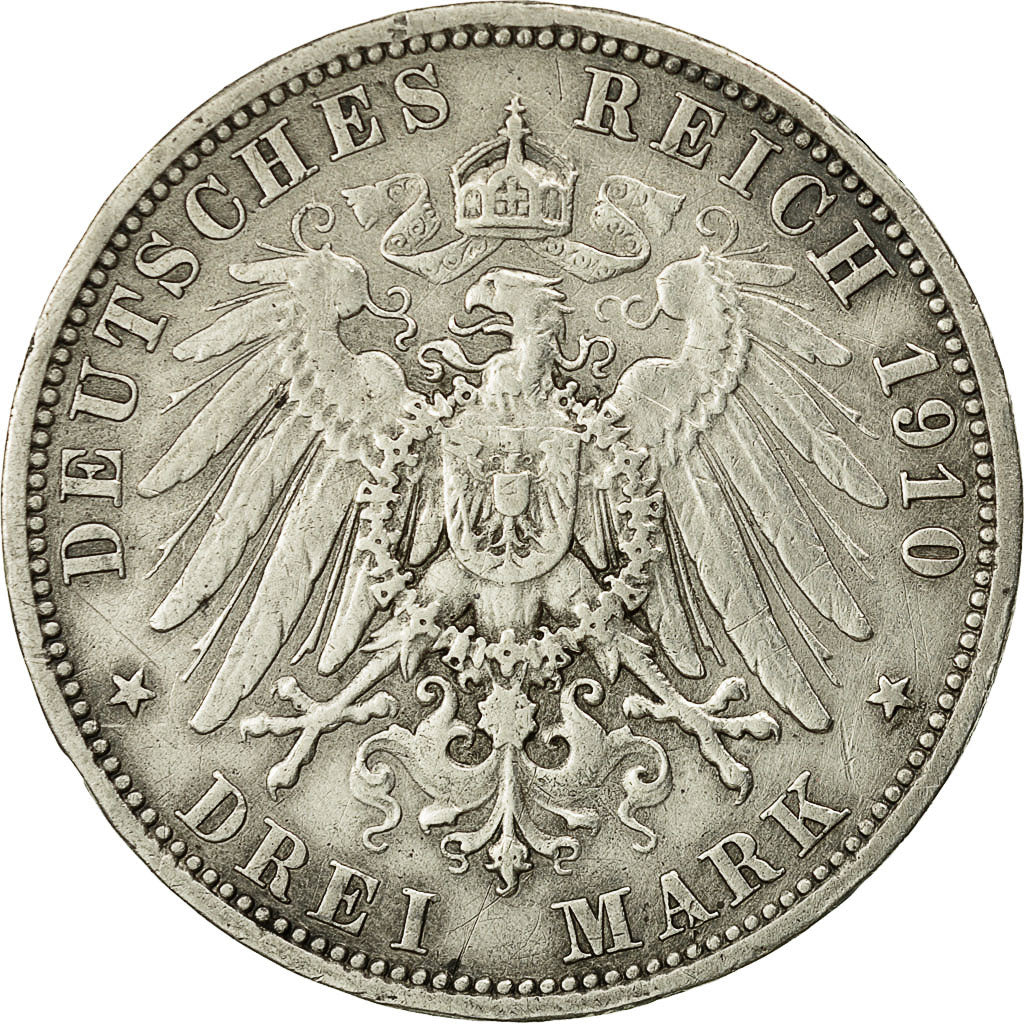 Coin, German States, PRUSSIA, Wilhelm II, 3 Mark, 1910, Berlin, EF(40-45)