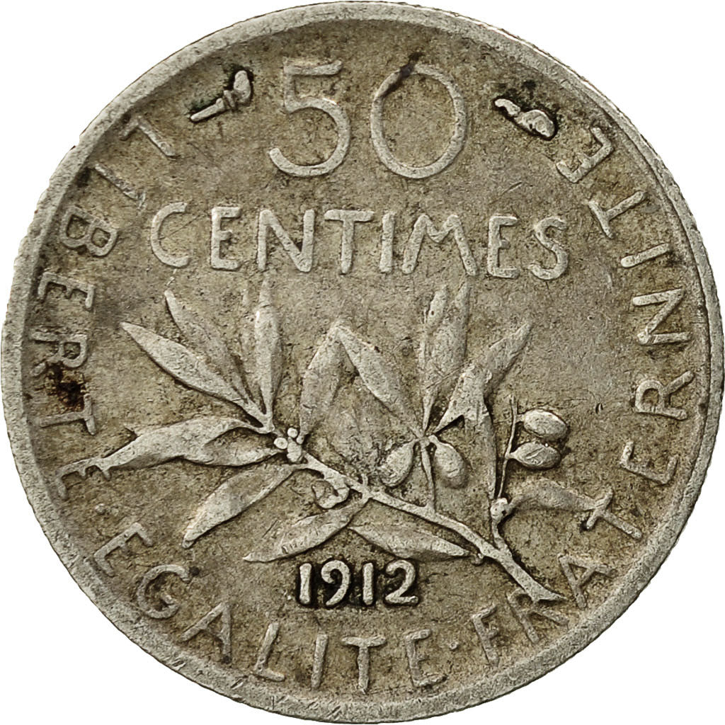 Moneta, Francia, Semeuse, 50 Centimes, 1912, Paris, BB, Argento, KM:854