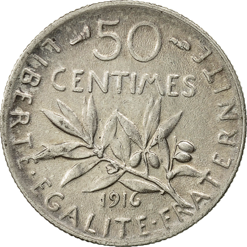 Monnaie, France, Semeuse, 50 Centimes, 1916,Paris,TTB+,Argent,KM 854,Gadoury:420