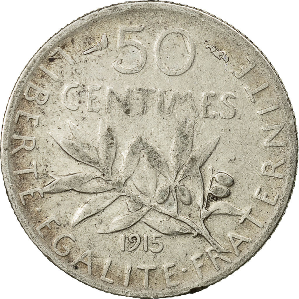Coin, France, Semeuse, 50 Centimes, 1915, Paris, AU(50-53), Silver, KM:854